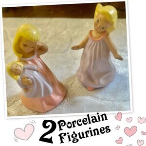 Two Vintage Porcelain 2 1/2 inch Sleepy Girls with Dolls